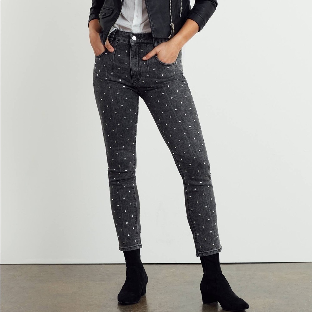 Anthropologie Black Rhinestone High Rise Straight Jeans 25